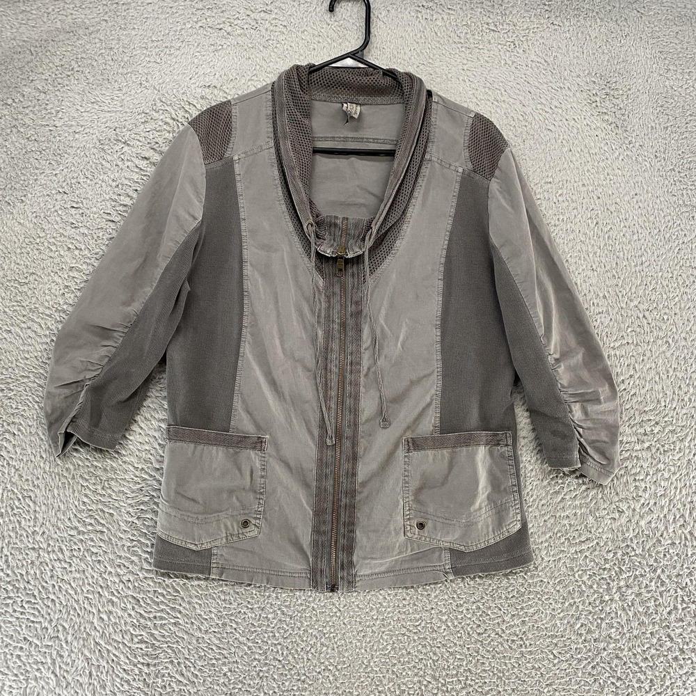 XCVI Jacket Womens Large Gray Lagenlook Zip Front 3/4 Sleeve Stretch Knit